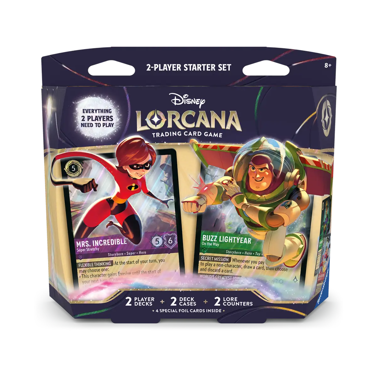 O Wilds Unknown 2-Player Starter Set inclui dois decks prontos para jogar, cada um com duas cartas foil especiais: