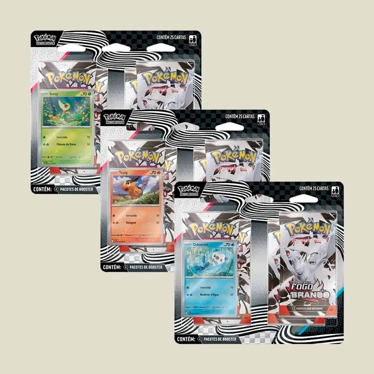 4 pacotes de booster de Pokémon Estampas Ilustradas;1 carta holográfica promocional especial