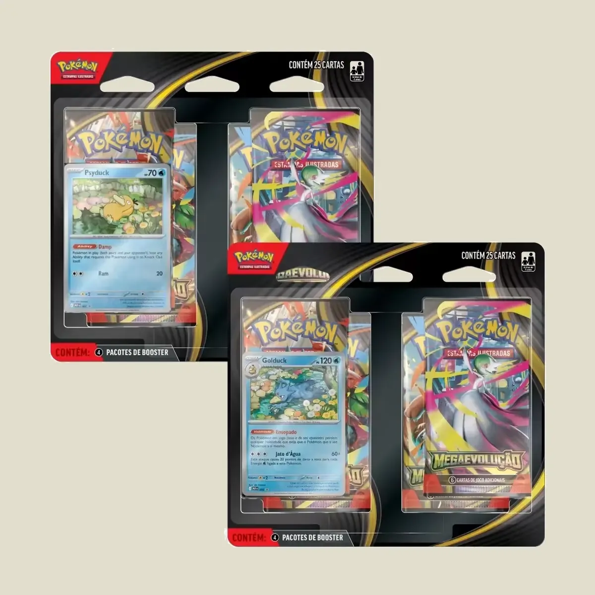 4 pacotes de booster de Pokémon Estampas Ilustradas; 1 carta holográfica promocional especial;