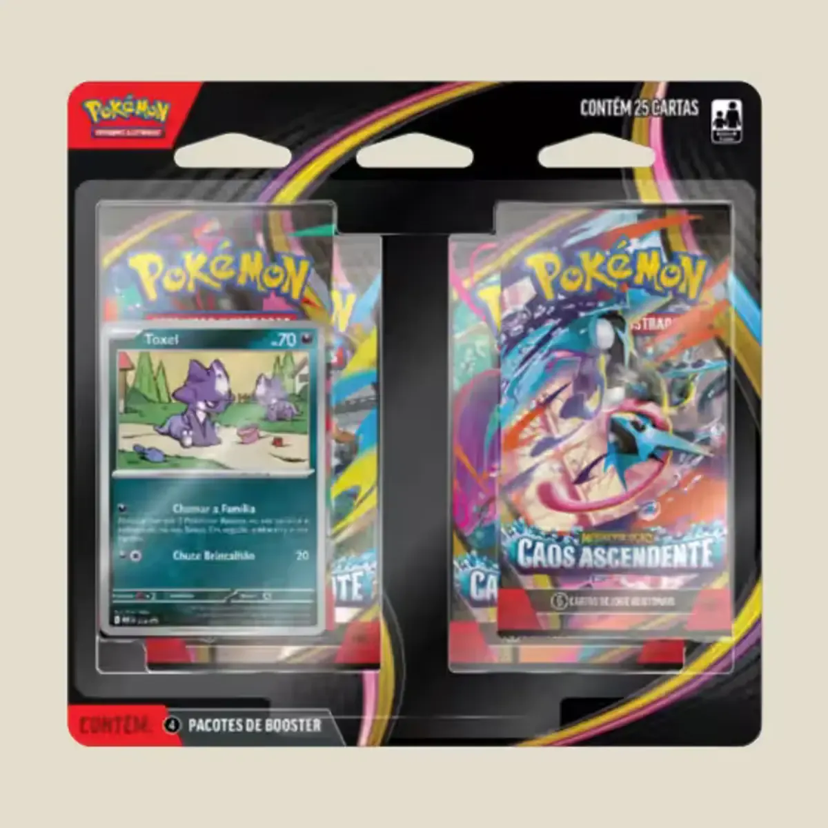 4 pacotes de booster de Pokémon Estampas Ilustradas; 1 carta holográfica promocional especial;