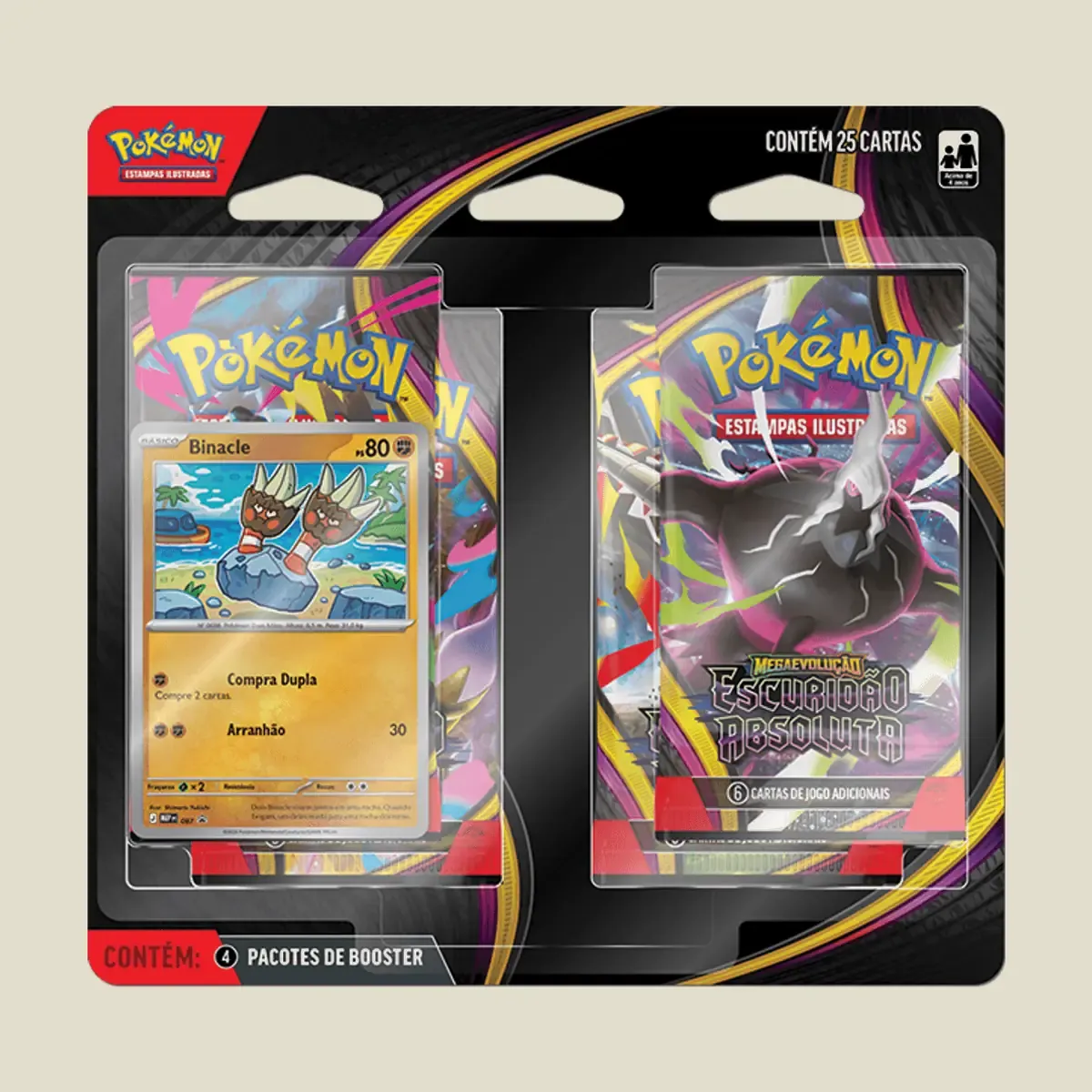 4 pacotes de booster de Pokémon Estampas Ilustradas; 1 carta holográfica promocional especial;