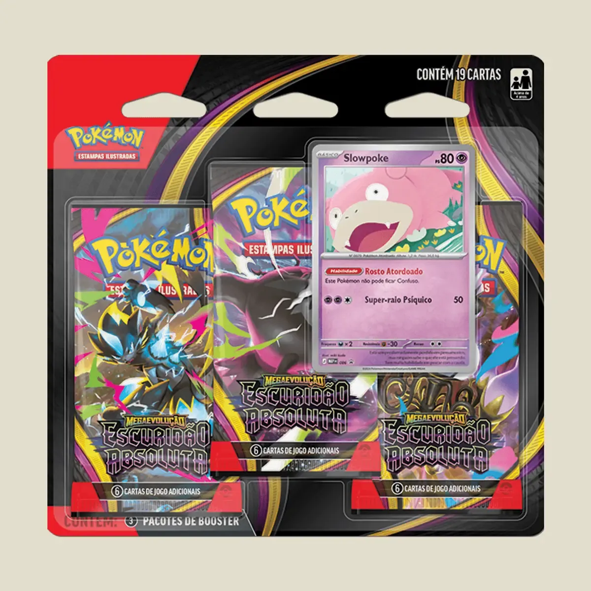 3 pacotes de booster de Pokémon Estampas Ilustradas; 1 carta holográfica promocional especial;