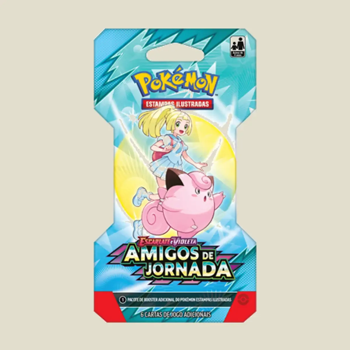 Blister com 1 Booster Avulso. Cada pacote contém 6 cartas de Escarlate e Violeta 9 - Amigos de Jornada